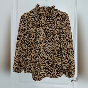 J. Crew Leopard Print Blouse - Black and Tan long sleeve Size XXS